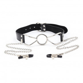 DS Fetish | Кляп-кольцо с зажимами для сосков Ring gag with nipple clamps S metal. Цена: 975 грн