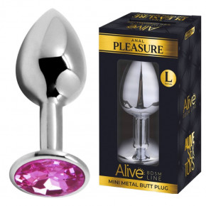 Alive | Анальная пробка Alive Anal Pleasure, L, с розовым камнем, серебристая, 9 х 4 см. Цена: 550 грн