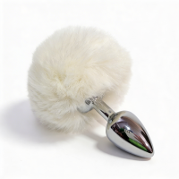 ALUME | Анальная пробка ALUME, S, металлическая серебристая с белым пушком, 7 х 2,8 см. Цена: 440 грн