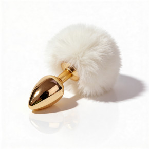 ALUME | Анальная пробка ALUME, S, металлическая золотистая с белым пушком, 7 х 2,8 см. Цена: 660 грн