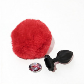 ALUME | Анальная пробка рельефная ALUME, S, черная с красным пушком и сменным прозрачным камнем, 7 х 2,8 см. Ціна: 699 грн
