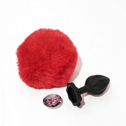 ALUME | Анальная пробка рельефная ALUME, S, черная с красным пушком и сменным прозрачным камнем, 7 х 2,8 см. Ціна 559 грн ALUME | Анальная пробка рельефная ALUME, S, черная с красным пушком и сменным прозрачным камнем, 7 х 2,8 см. Ціна 559 грн