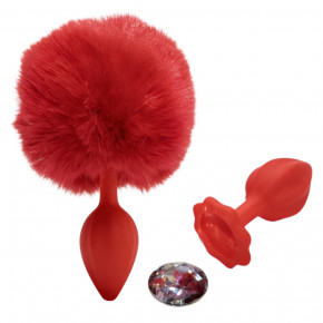 ALUME | Анальная пробка рельефная ALUME, S, красная с красным пушком и сменным прозрачным камнем, 7 х 2,8 см. Ціна: 699 грн