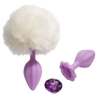 ALUME | Анальная пробка рельефная ALUME, S, лиловая с белым пушком и сменным лиловым камнем, 7 х 2,8 см. Цена: 559 грн