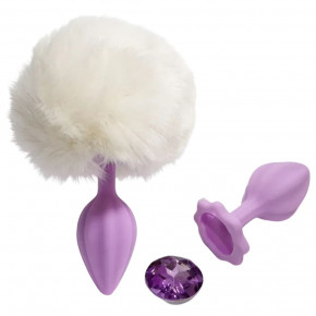 ALUME | Анальная пробка рельефная ALUME, S, лиловая с белым пушком и сменным лиловым камнем, 7 х 2,8 см. Цена: 699 грн