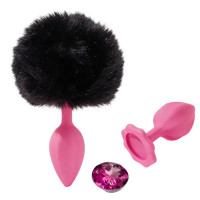 ALUME | Анальная пробка рельефная ALUME, S, розовая с черным пушком и сменным розовым камнем, 7 х 2,8 см. Цена: 559 грн
