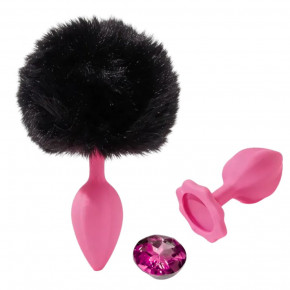 ALUME | Анальная пробка рельефная ALUME, S, розовая с черным пушком и сменным розовым камнем, 7 х 2,8 см. Ціна: 699 грн