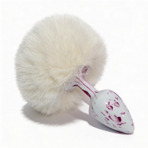 ALUME | Анальная пробка с узором ALUME, S, металлическая белая с белым пушком, 7 х 2,8 см. Цена: 722 грн