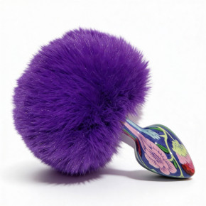ALUME | Анальная пробка с узором ALUME, S, металлическая синяя с фиолетовым пушком, 7 х 2,8 см. Цена: 775 грн