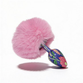 ALUME | Анальная пробка с узором ALUME, S, металлическая синяя с розовым пушком, 7 х 2,8 см. Цена: 775 грн