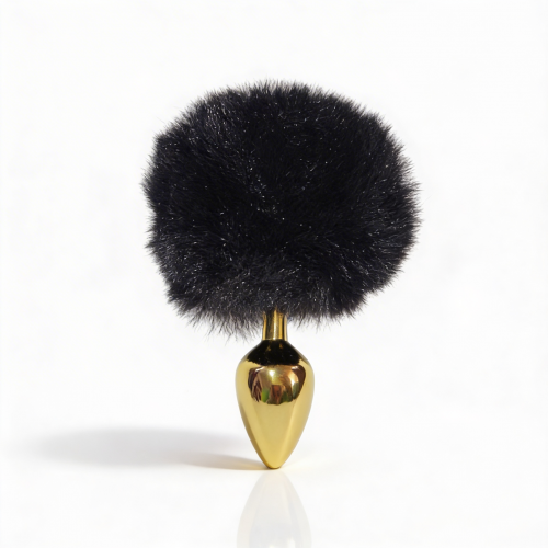 ALUME | Анальная пробка ALUME, S, металлическая золотистая с черным пушком, 7 х 2,8 см. Ціна 479 грн. Фото: 1