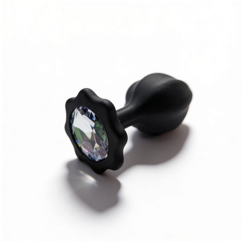 ALUME | Анальная пробка рельефная ALUME, S, черная с белым пушком и сменным прозрачным камнем, 7 х 2,8 см. Цена 559 грн. Фото: 5
