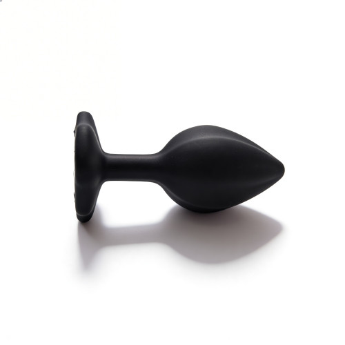 ALUME | Анальная пробка рельефная ALUME, S, черная с белым пушком и сменным прозрачным камнем, 7 х 2,8 см. Цена 559 грн. Фото: 6