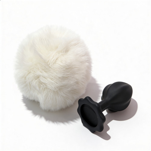 ALUME | Анальная пробка рельефная ALUME, S, черная с белым пушком и сменным прозрачным камнем, 7 х 2,8 см. Цена 559 грн. Фото: 3