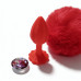 ALUME | Анальная пробка рельефная ALUME, S, красная с красным пушком и сменным прозрачным камнем, 7 х 2,8 см. Ціна 559 грн. Фото: 2