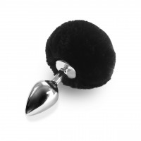 Анальна пробка Metal Butt Plug Rabbit Tail size M, чорный