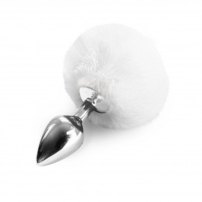 Анальная пробка Metal Butt Plug Rabbit Tail size M, белый
