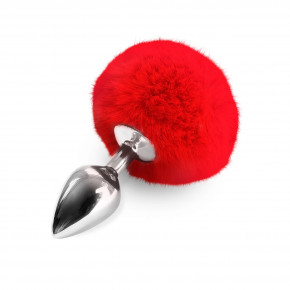 Анальная пробка Metal Butt Plug Rabbit Tail size M, красный