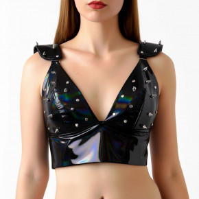 Art of Sex | Лакированный виниловый лиф с шипами Art of Sex - Mistress, черный с эффектом голограммы, размер M. Ціна: 1519 грн