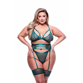 BACI | Комплект белья 3PC STRAPPY BRA, GARTER & PANTY SET GREEN, QUEEN. Цена: 2 450 грн