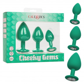 California Exotic | Набір анальних пробок Cheeky Gems 3 розміру, зелені. Ціна: 1585 грн