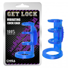 Chisa Novelties | Насадка с вибрацией Chisa Get Lock Vibrating Cock Cage и эрекционными кольцами, синяя. Ціна: 599 грн