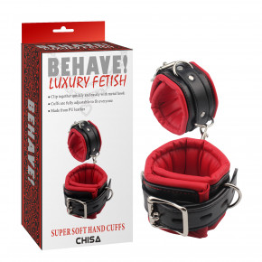 Chisa Novelties | Наручники черные Chisa Behave! Luxury Fetish с мягкой красной подкладкой. Цена: 1 499 грн