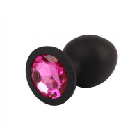 Анальная пробка чорная с камнем розового цвета розмер L Senuelo CHISA