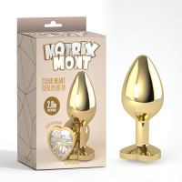 Chisa Novelties | Анальная пробка металлическая золотистая с прозрачным камнем в форме сердца, M. Ціна 495 грн