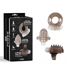 Chisa Novelties | Набор колец с вибрацией: на язык, палец и член Chisa GK Power Grey, серый. Цена: 535 грн