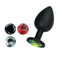 CRUSHIOUS | Анальная пробка Cuore Crushious, со сменными кристаллами, силиконовая, черная, 7 х 2.7 см, размер S. Цена 675 грн