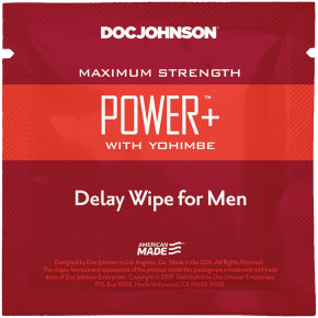 Doc Johnson | Пролонгирующая салфетка Doc Johnson Power+ Delay Wipe For Men с  экстрактом йохимбе. Цена: 159 грн