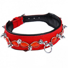 DS Fetish | Нашийник Leather Jewel & Spike, Red. Ціна: 977 грн
