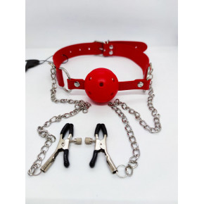 DS Fetish | Кляп DS Fetish Ball gag with nipple clamps red. Цена: 750 грн