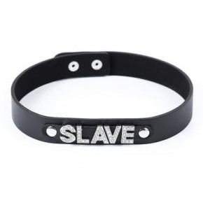 DS Fetish | Ошейник с надписью SLAVE из страз DS Fetish, кожзам, черный. Ціна: 350 грн
