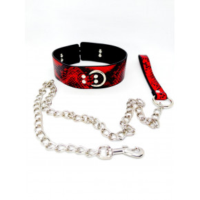 DS Fetish | Ошейник с поводком DS Fetish snake skin под кожу змеи красный. Ціна: 595 грн