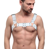 Мужская портупея на грудь из натуральной кожи Feral Feelings - Bulldog Harness White Мужская портупея на грудь из натуральной кожи Feral Feelings - Bulldog Harness White