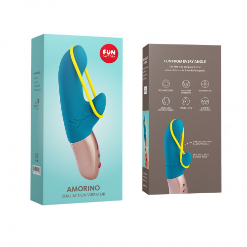 Fun Factory | Мини вибратор-кролик со стимулирующей лентой Fun Factory AMORINO petrol/neon yellow, лента съемная. Цена 2 719 грн. Фото: 5