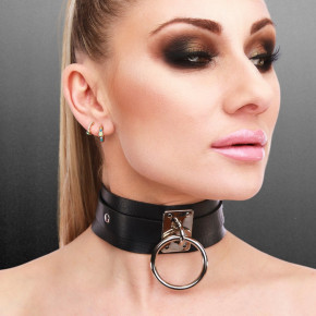 Kinky Diva | Ошейник широкий черный Kinky Diva Collar Me с серебристым кольцом. Цена: 1 599 грн