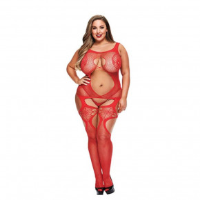 Lapdance Lingerie | Комбинезон в мелкую сетку с узорами Lapdance Lingerie красный, Size Plus. Ціна: 1200 грн