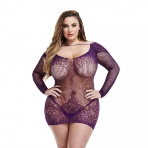 Lapdance Lingerie | Кружевное мини-платье с длинными рукавами Lapdance Lingerie фиолетовое, Size Plus. Цена: 1 250 грн