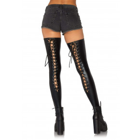 Leg Avenue | Чулки со шнуровкой Leg Avenue Wetlook, черные, M/L. Ціна: 1899 грн
