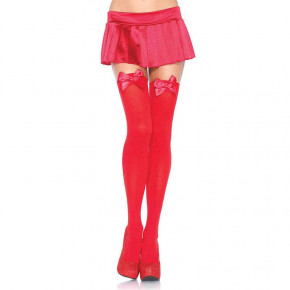 Leg Avenue | Красные непрозрачные высокие чулки с атласными бантами Leg Avenue. Ціна: 450 грн
