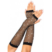 Leg Avenue | Перчатки в сетку со стразами One SIze Fishnet Arm Warmers Gloves от Leg Avenue Rhinestone, черные. Цена 685 грн