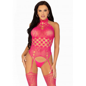 Leg Avenue | Leg Avenue High neck lace bodystocking Raspberry O/S. Цена: 891 грн