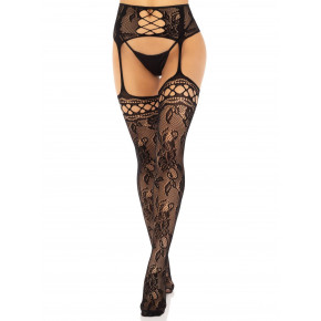 Leg Avenue | Чулки Leg Avenue French Rose Backseam Garter Belt Stockings Black One Size. Цена: 889 грн