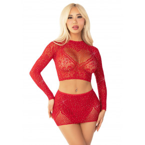 Leg Avenue | Комплект Leg Avenue Rhinestone Crop Top and Mini Skirt One Size, Red. Цена: 1 469 грн