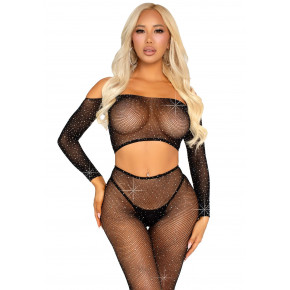 Leg Avenue | Комплект Leg Avenue Rhinestone Fishnet Crop Top and Legging One Size Black. Цена: 1 019 грн