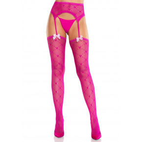 Leg Avenue | Колготки-чулки Leg Avenue Heart Garterbelt Stockings One Size Magenta. Цена: 1 229 грн