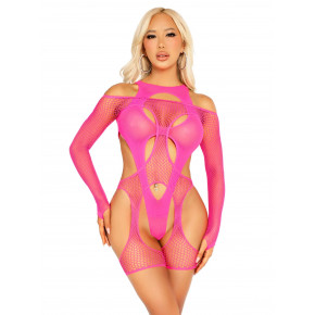 Leg Avenue | Бодистокинг Leg Avenue Fishnet Garter Harness and Teddy One Size Neon Pink. Цена: 1 369 грн